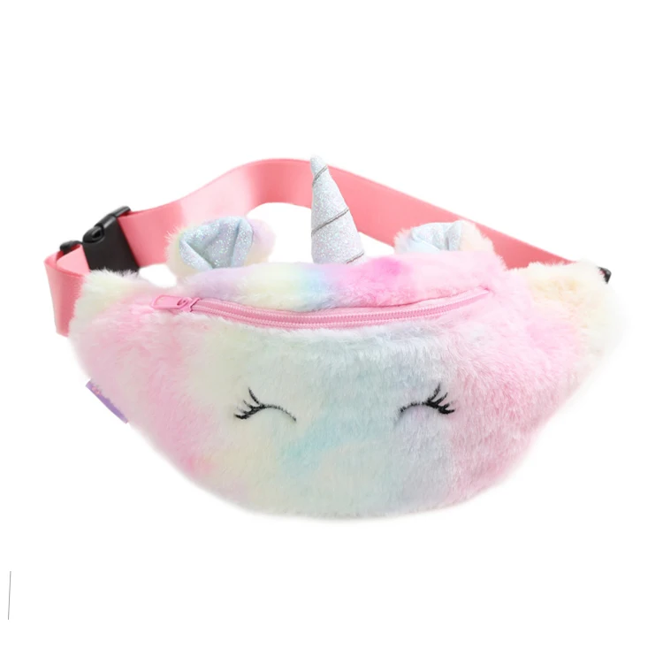 

Kids Cute Cartoon purple Unicorn Plush Waist Bag Girls Soft belt bag purse For Children, Customized color