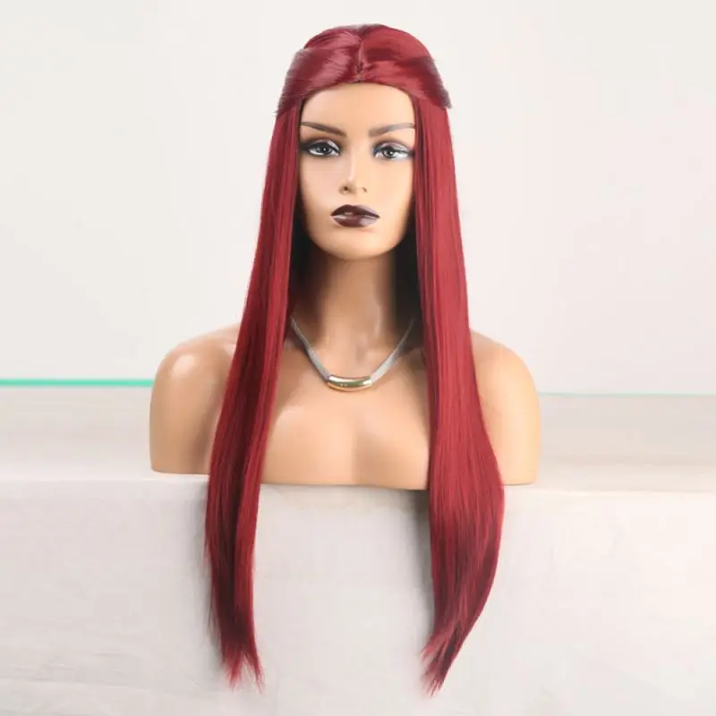 

Hot Selling Wig European American Chemical Fiber Dyeing Female Long Straight Hair red Wig