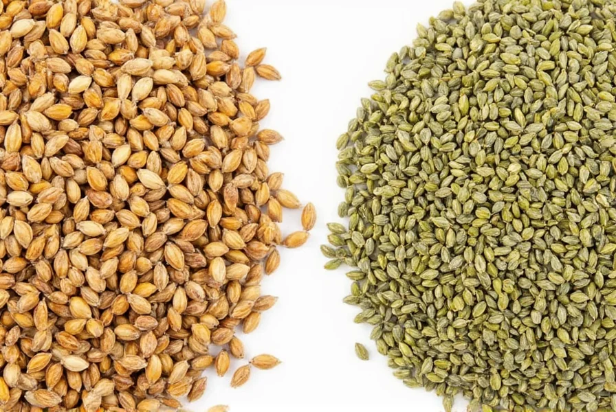 Close-up of labeled spice jars containing caraway and fennel seeds