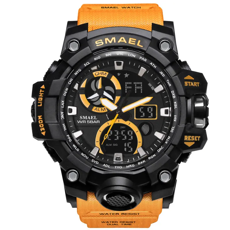 

Smael 1545C fashion sport military unisex wrist watches for men 5ATM water resistant plastic back light with PU strap