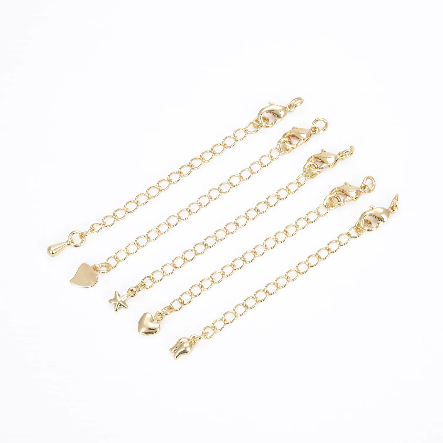 

14K Gold Plated Extended Extension Tail Chain Lobster Clasps Connector For DIY Jewelry Making Findings Bracelet Necklace