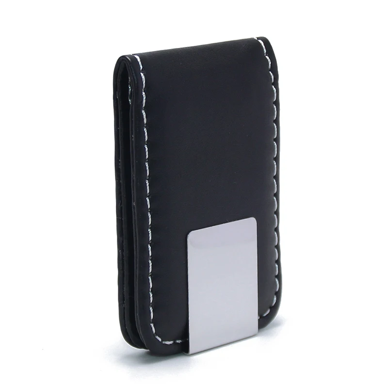 

Magnet Wallet ID Credit Clip Cash Holder Black Leather Metal Paper Clips Purse Stainless Steel Business Mens Leather Money Clip