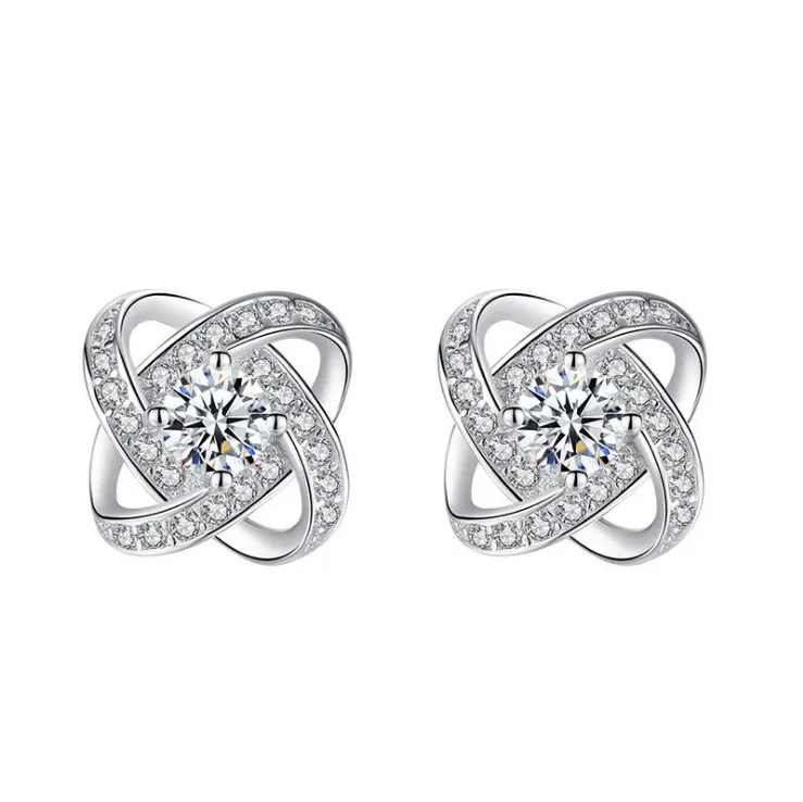 

classical shiny bridal jewelry flower shape 925 sterling silver floral stud earring