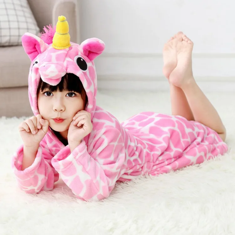 

Towel Children's Star Unicorn Hooded Bathrobes For Girls pajamas Kids Bright Colored Sleepwear Robe