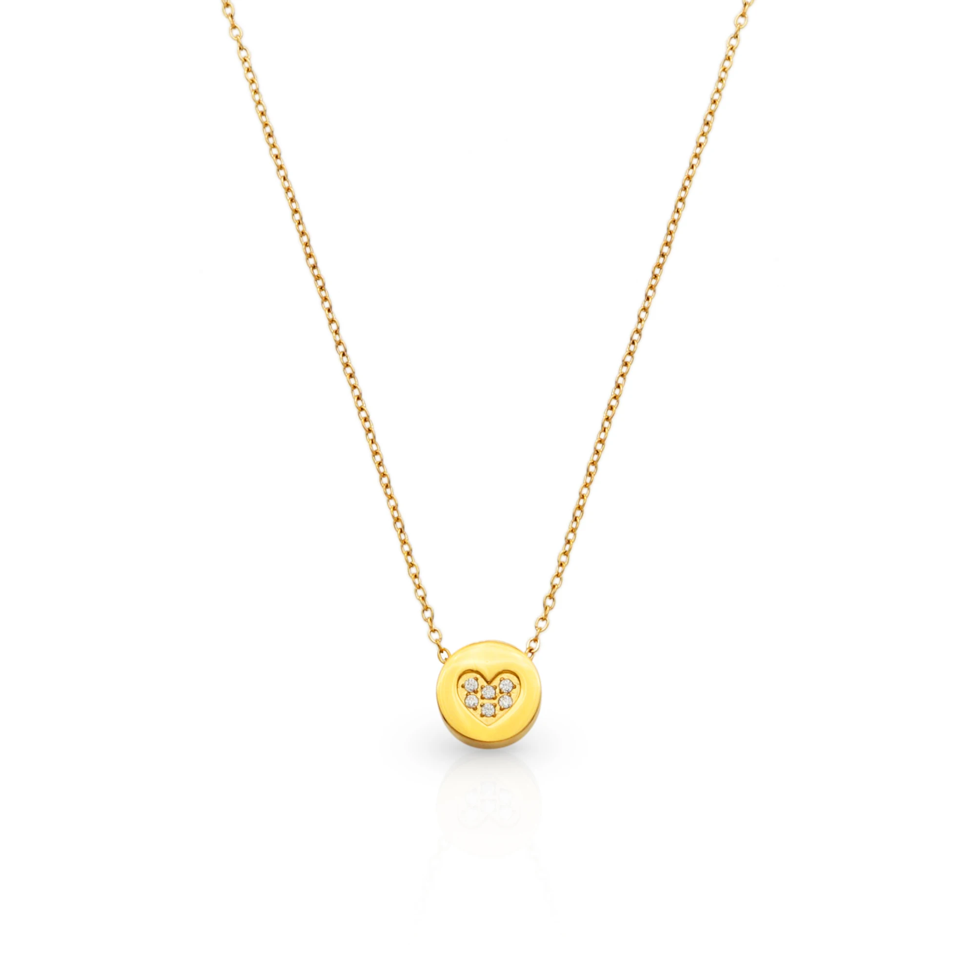 

Chris April in stock 316L stainless steel PVD gold plating micro-pave circle pendant heart zircon necklace