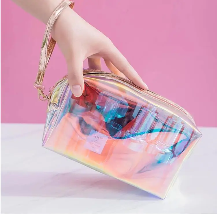 

PVC Zipper Lock Toiletroy Bag Hologram Holographic Laser Makeup Cosmetic Bag, Rainbow