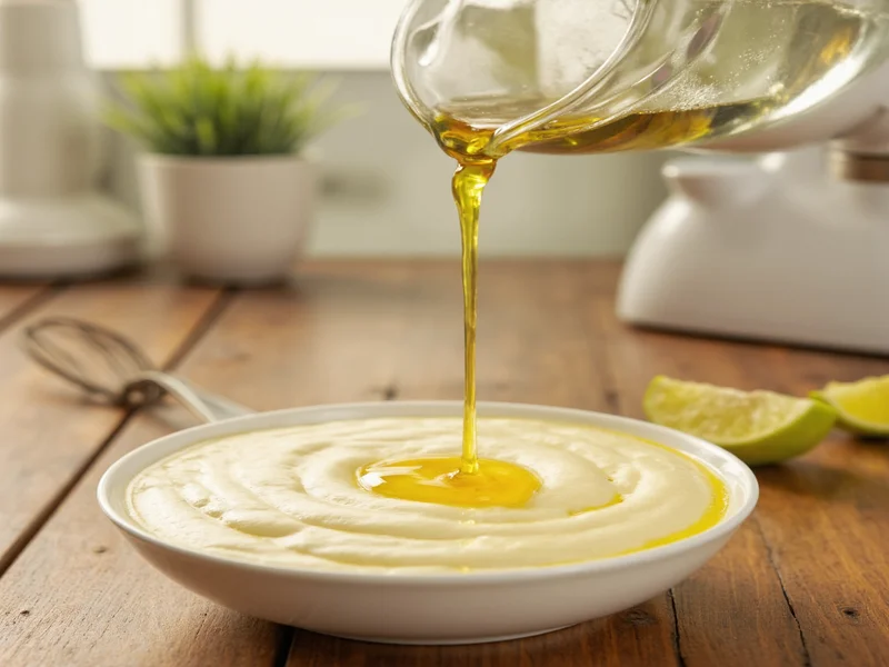 Slow oil drizzle technique for mayonnaise emulsion