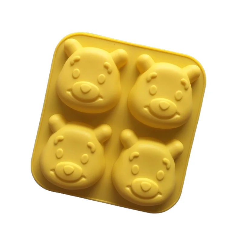 

1302 4 cavity cartoon bear silicone chocolate mold DIY cake decoration candy rice cake mold, Yellow