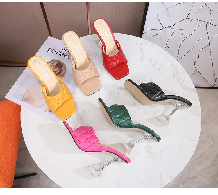 

Wholesale Fashionable Square Toe Wave Slippers Women Fashion Transparent High Heel Sandals for Ladies, 6 colors