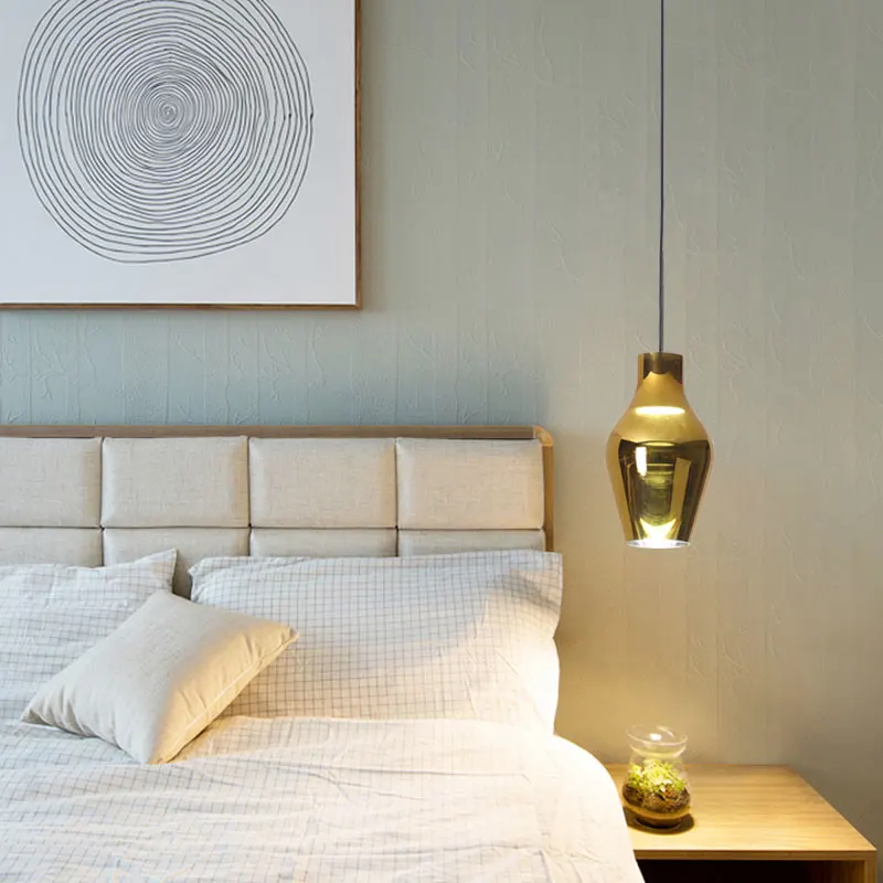 Nordic minimalist glass chandelier gold color hotel dinning room pendant led light modern