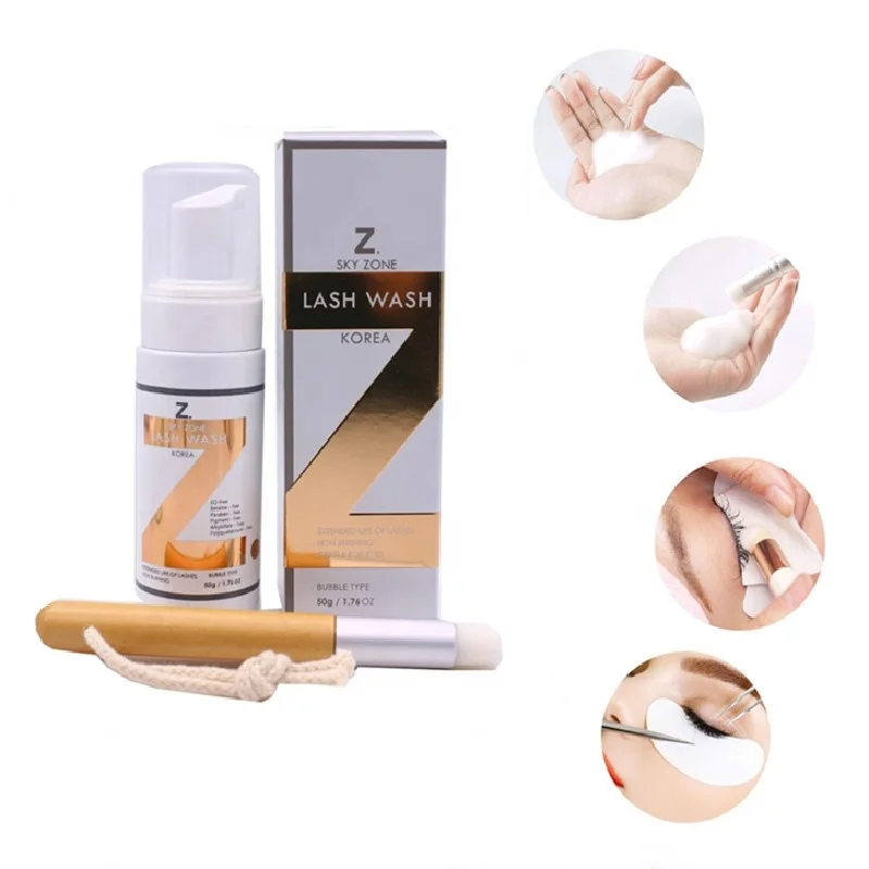 

High quality Private Label Oil Free Eyelash Extension Foam Cleanser With Brushes Lash Eye Lash Wash Shampoo 50g/150g, White