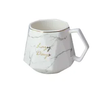 

2019 14oz creative marbled simple ceramic cup diamond shaped mug tea breakfast office coffee cup