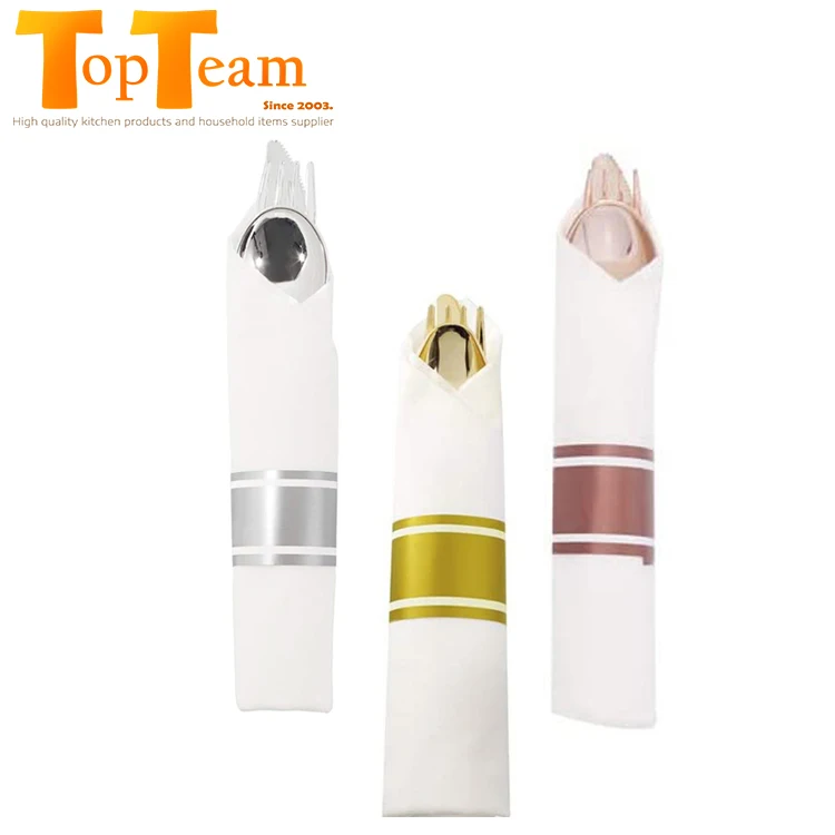 

Disposable packaging for party disposable gold colour silver rose gold set plastic cutlery