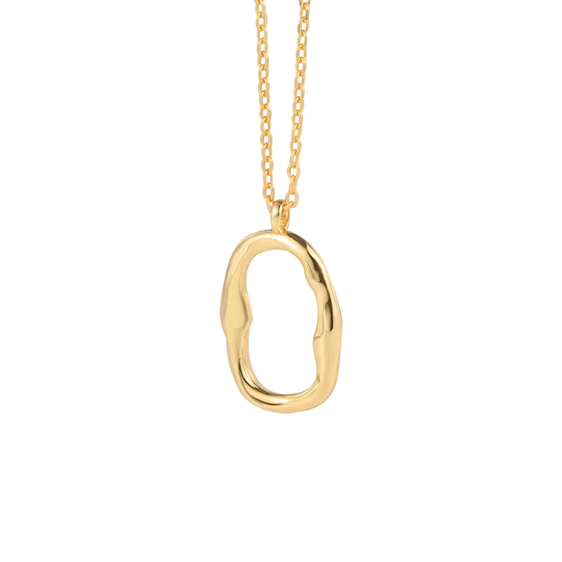 

Fashion Minimalist Geometric Jewelry 925 Silver Gold Plated Oval Pendant Necklace Women