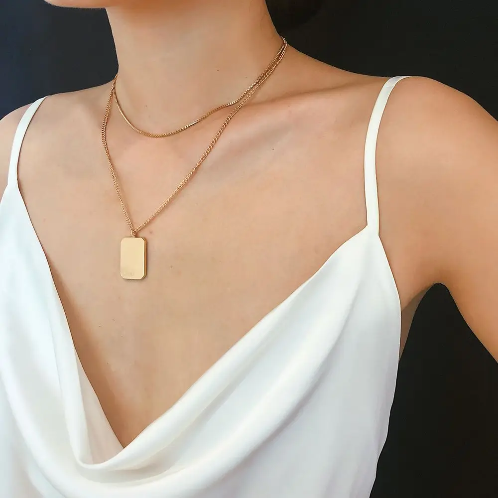 

2019 Summer New Arrival Gold Plated Double Layer Women's Geometric Pendant Necklace