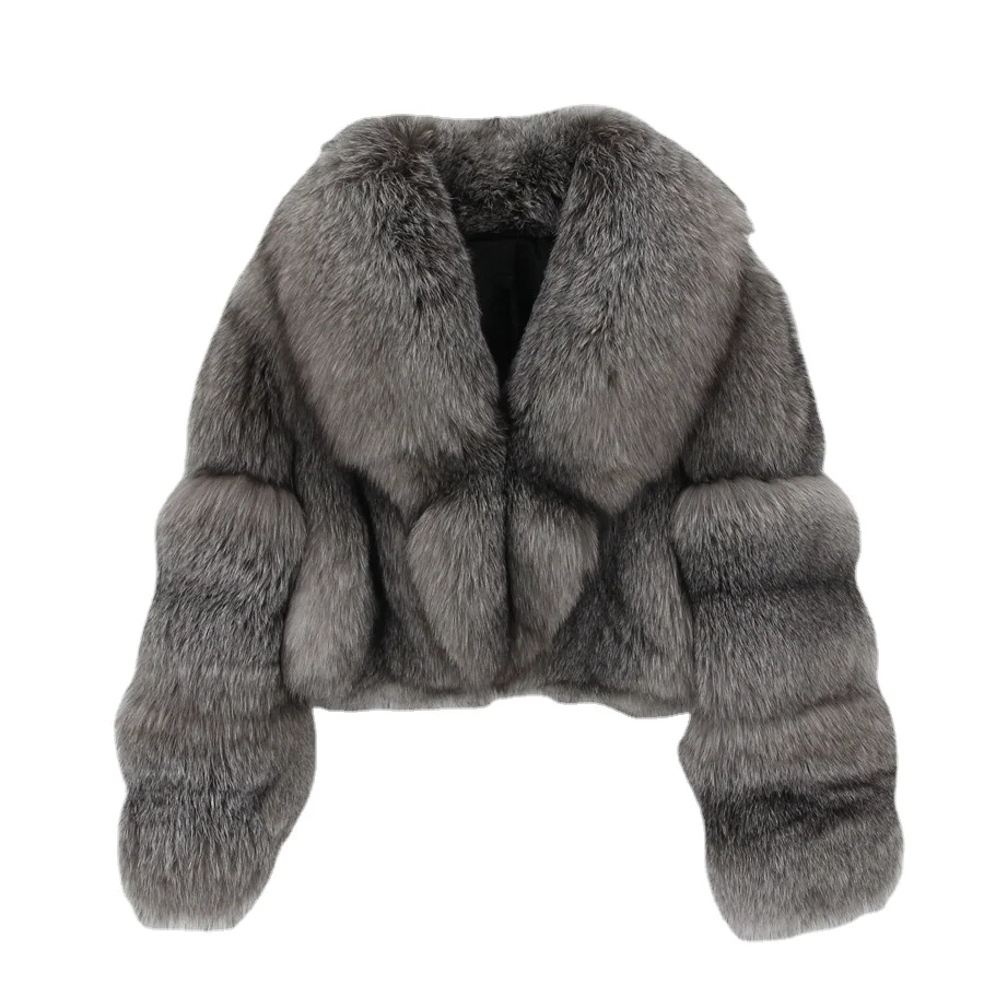 

QIUCHEN QC21079 Fashion Winter Women's Fur Clothing Coats Short Cropped Luxury Real Silver Fox Fur Jacket