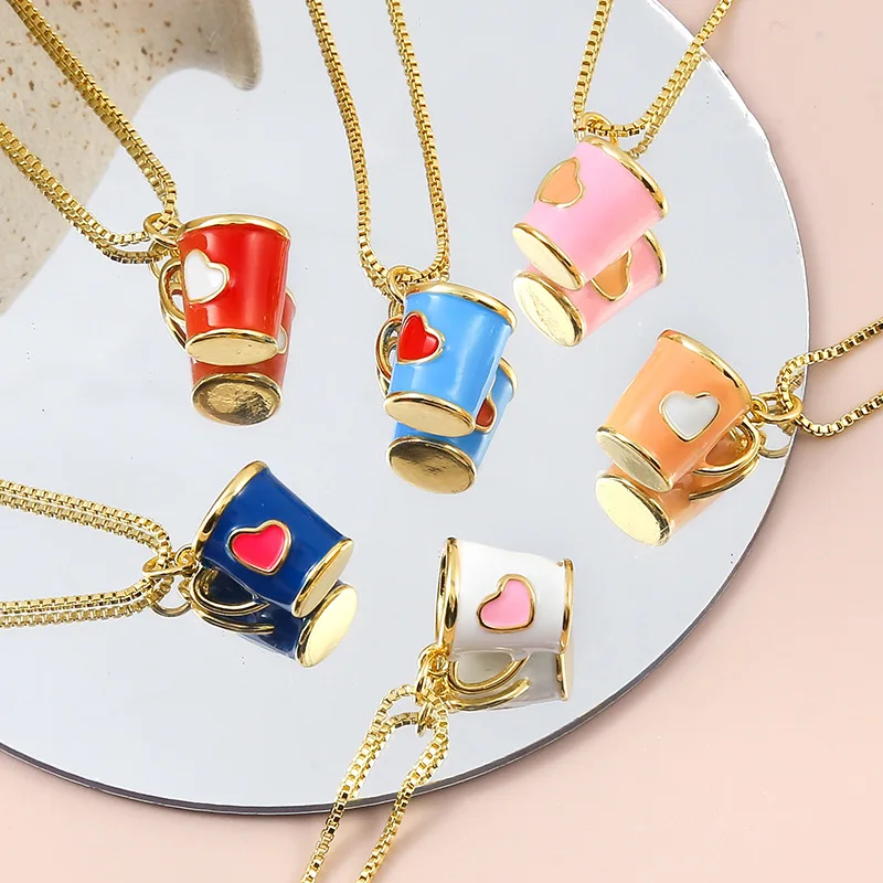 

Exquisite Gold Plated Oil Dripping Cup Pendant Necklace Fashion Drop Oil Heart Cup Necklace For Women Party