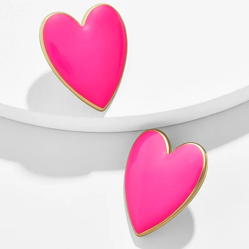 

Yellow Black White Pink Color Heart Shaped Enamel Earrings For Women, Neon Earrings, Yellow ,white ,black,pink