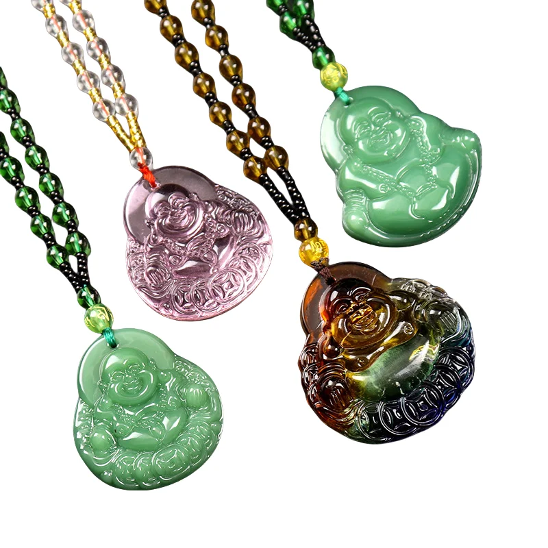 Newest Winter Buddha Pendent Necklace Pink Jade Necklace Unisex Beaded Drop Jewelry Wholesale
