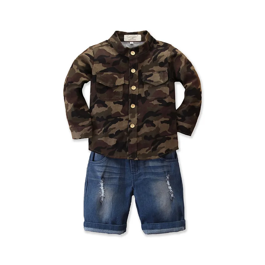 

Children Boys Clothing Sets Baby Boys Camouflage Top Shirt+Jeans Shorts Summer Set Toddler Kids Clothes Cool Suit Set, As picture