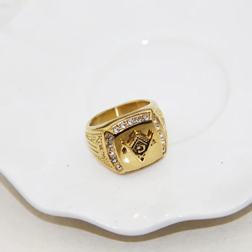 

Fashion Jewelry Crystal Charm Gold Masonic Freemasonry Rings For Men Women, Customized color