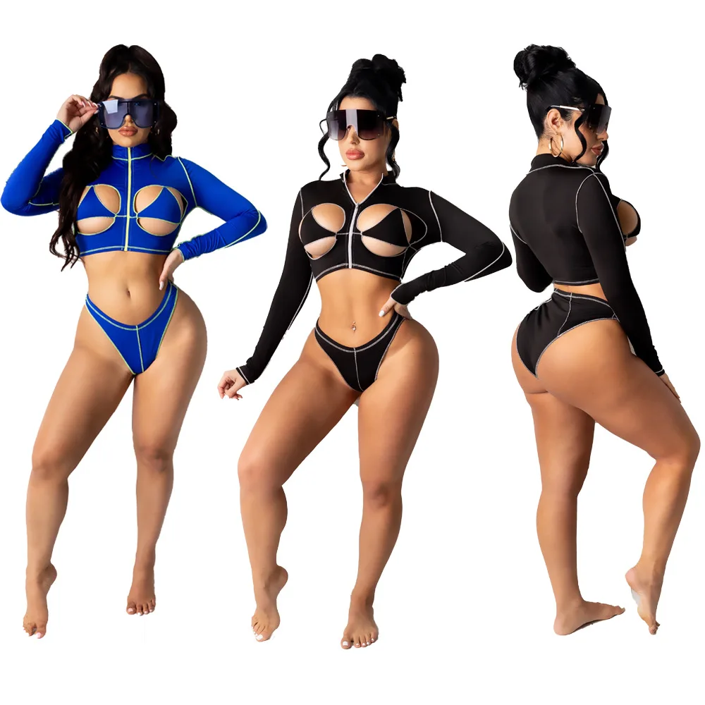 

plus size New womens swimwear hollow out sexy cute swim suit set solid color bikini 2021 suit ladies