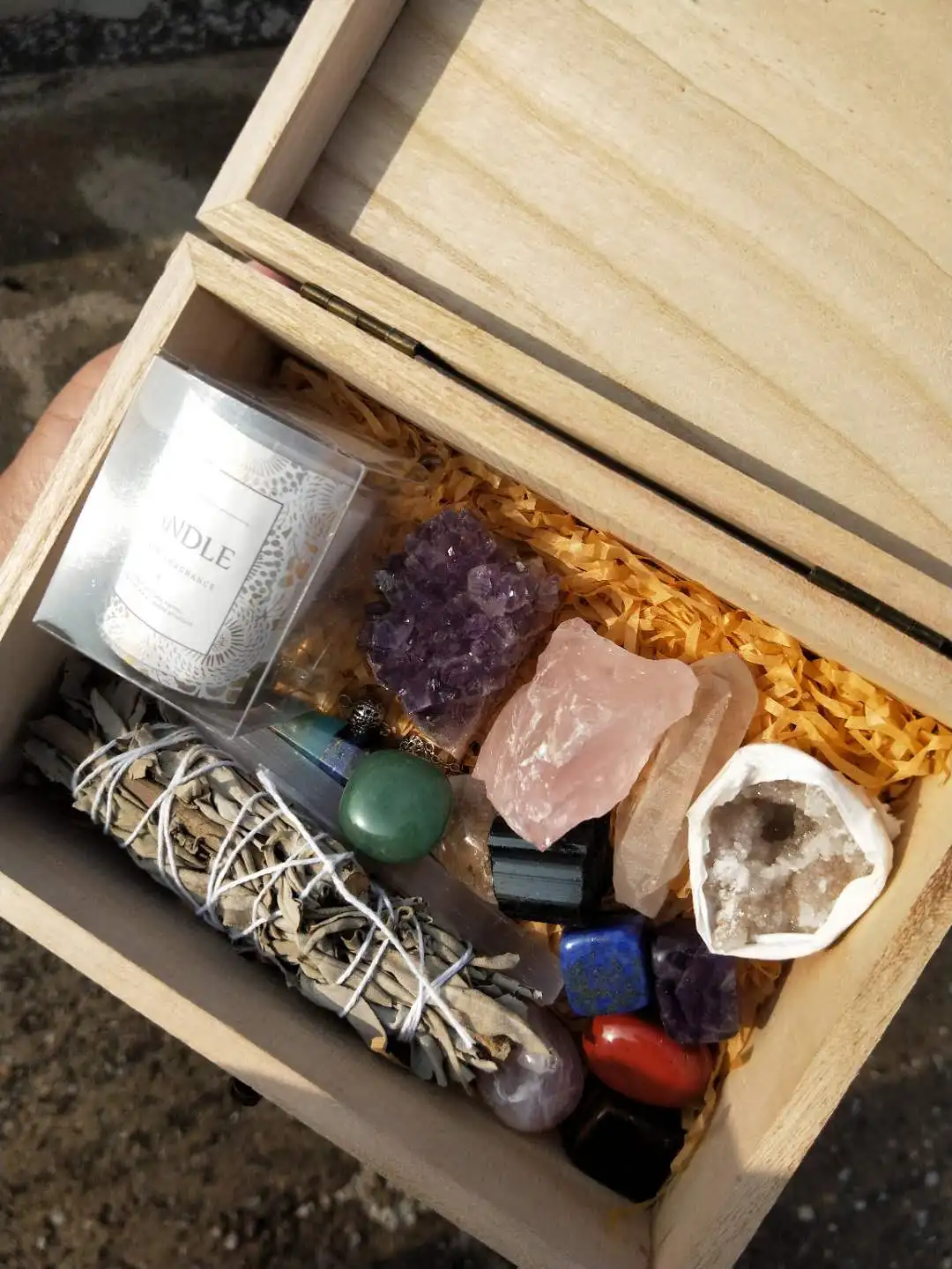 Custom Natural Crystal Healing Stone Wooden Box Set Charm 7 Chakra ...