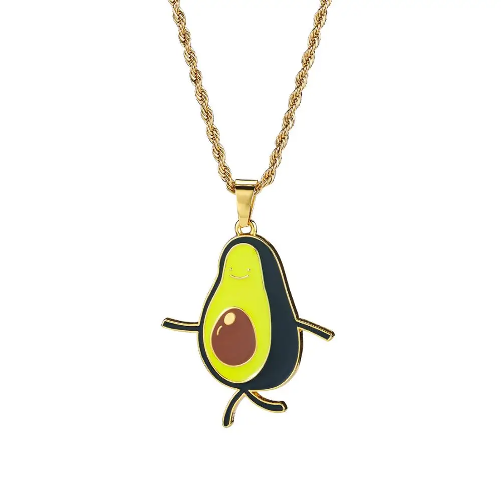 

Hot products in style avocado necklace stainless steel necklace pendant hip hop jewelry necklace couple, Gold color