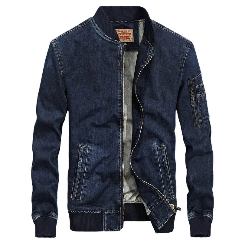

fashionable high quality plus size embroider denim jeans Men'S bomber Jacket