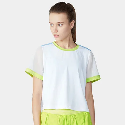 

Wholesale women's quick-drying mesh stitching sports short-sleeved T-shirt jogger wear