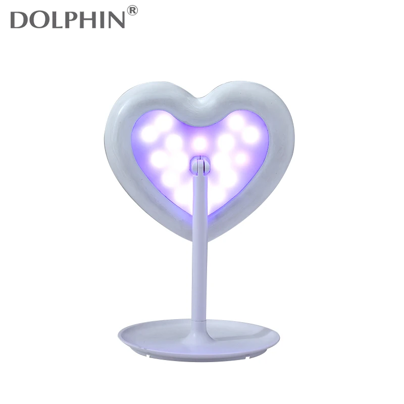 

Beauty Gifts Desk Electronic Sensor White Mirrors Light Makeup Heart Shaped LED Porket Table Mirror with LED Light CE