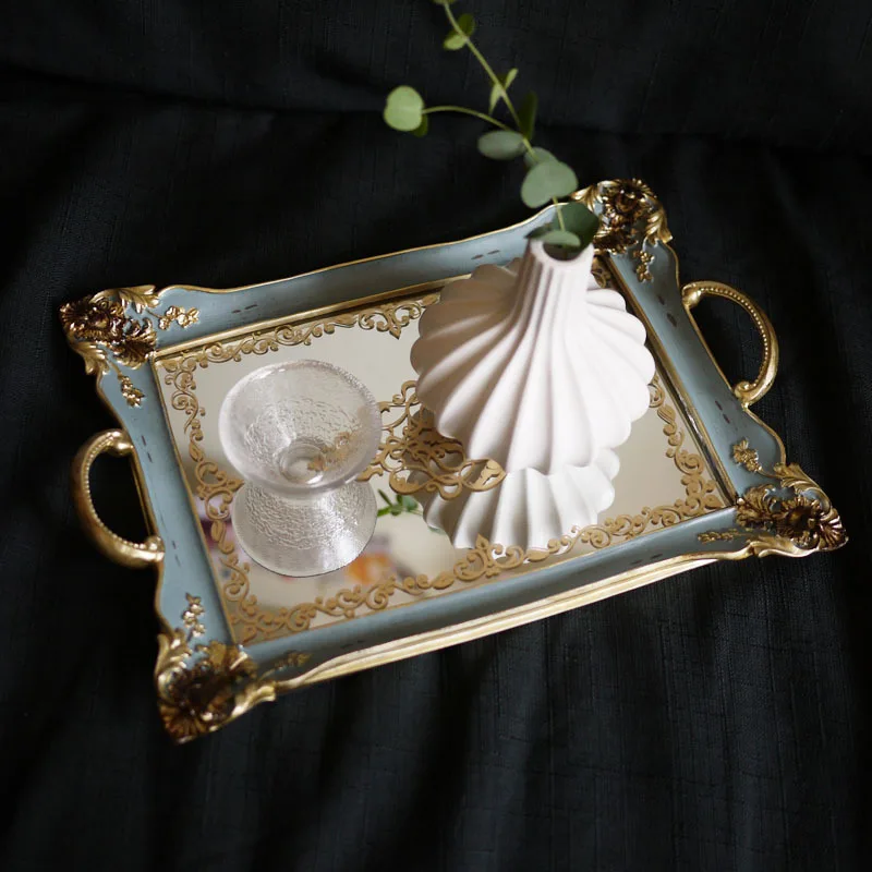 

Photo Frame Mirror Fruit Plate Pastry Plate Cake Plate Jewelry Storage Tray Home Decorations Coaxial Resin European Retro, As photo