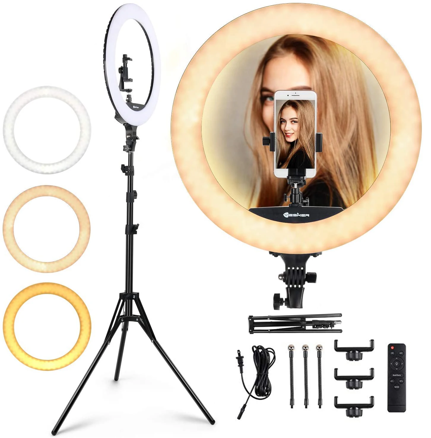 

Adjustable Color Temperature Circle Lighting 18 Inch Selfie 65W LED Ringlight Kit Ring Light with Tripod Stand Phone Holder