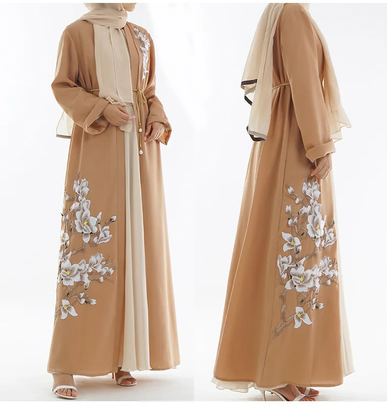 

New ethnic long-sleeved double-layered loose no belt turkey muslim elegant dress islamic clothing, Color stock