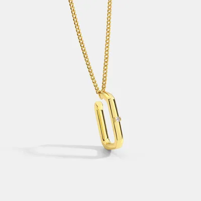 

Trendy Jewelry 14K Gold Plated Vintage Zircon Square Link Chain Necklace Geometric Hollow Round Pendant Necklace, Photo
