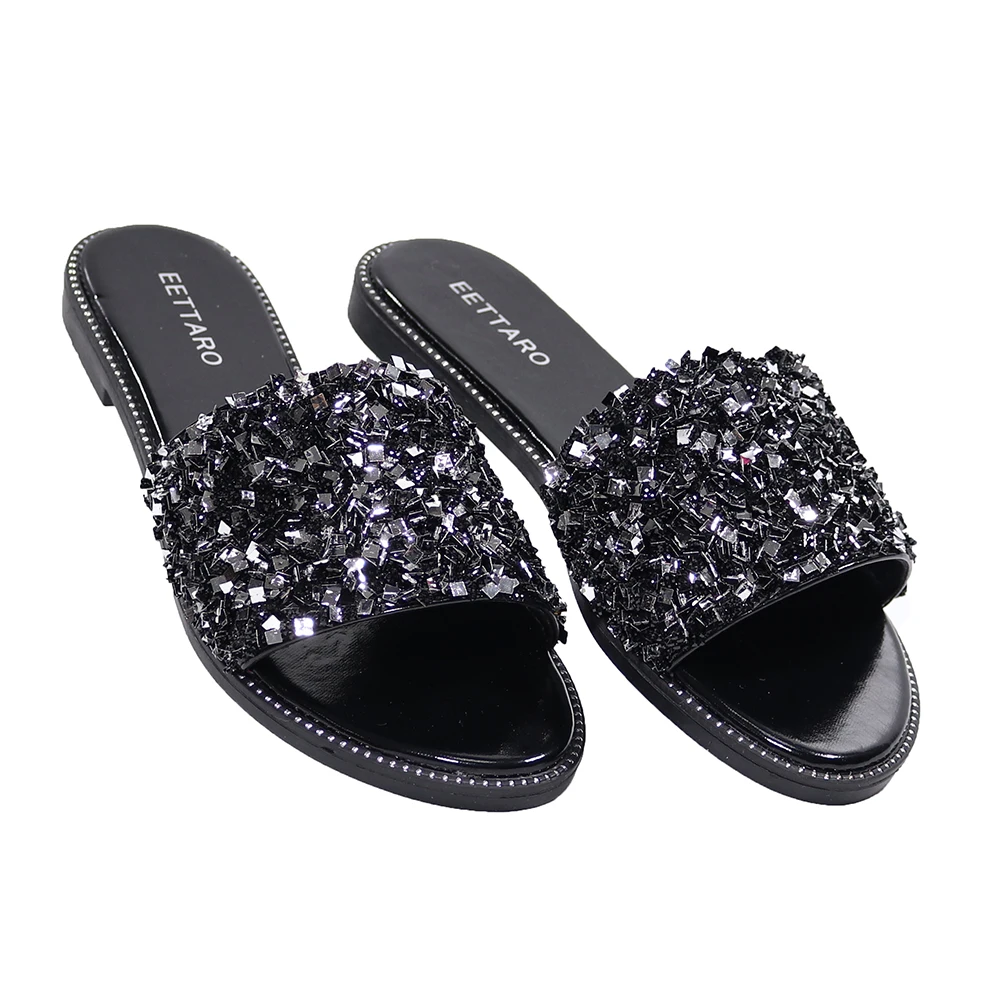 

2021 New Trending Outdoor Womens Flip Flop House Low Heel Rhinestone Slides Ladies Slippers, Picture