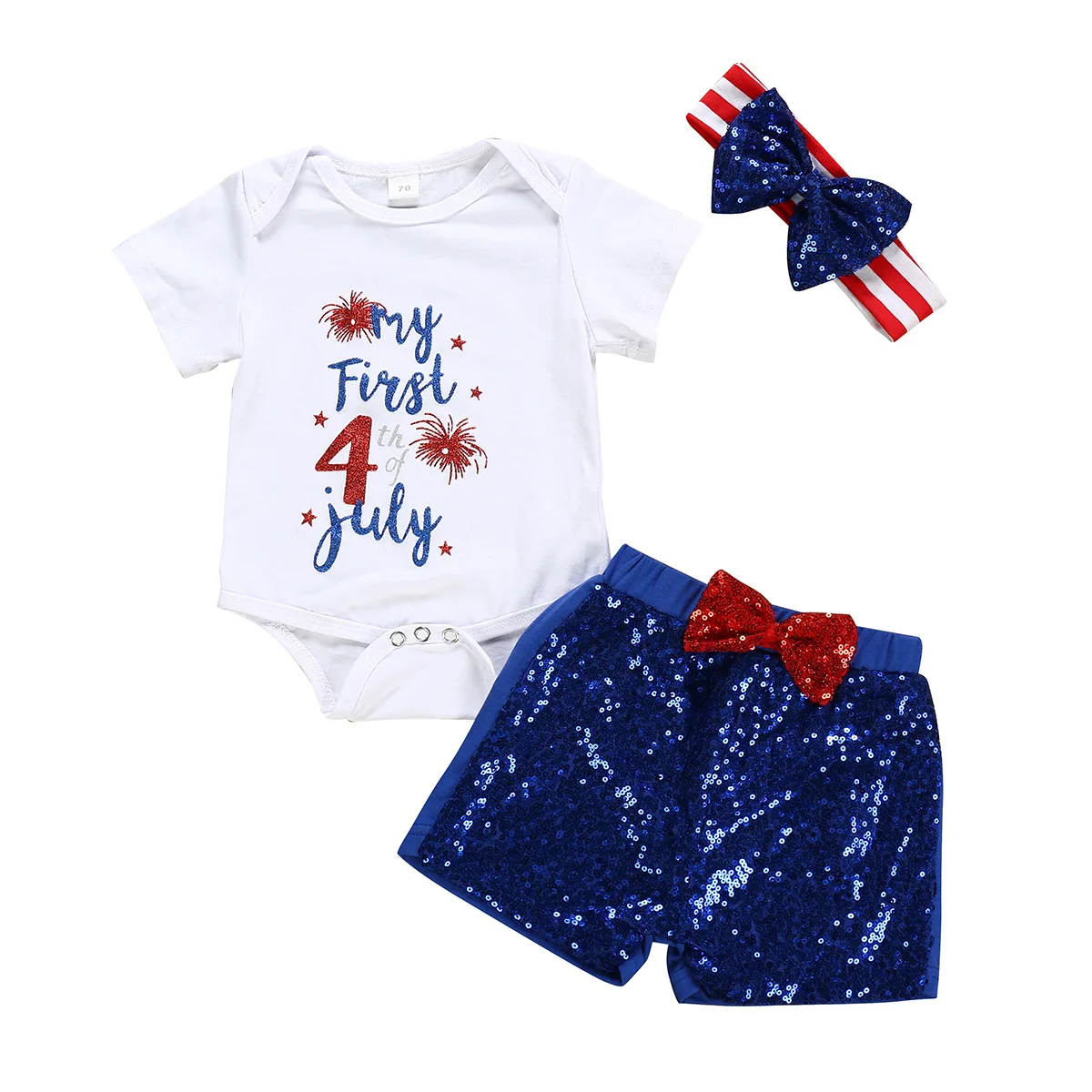 

2276 Independence day Newborn Toddler Baby Boys Girls Clothes Sets Short Sleeve Romper Tops+Shorts Clothing Outfit Set, Picture shows