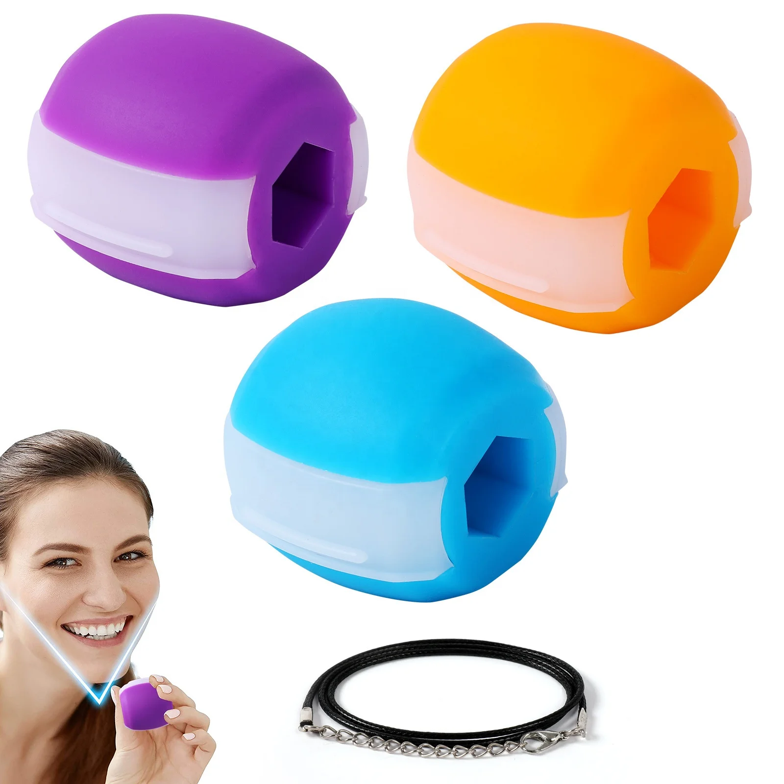 

2021 Amazon best seller free sample ODM OEM fitness jaw exercise dental/ jawlineme fitness ball box / jawliner exercise tool, Green, purple, pink