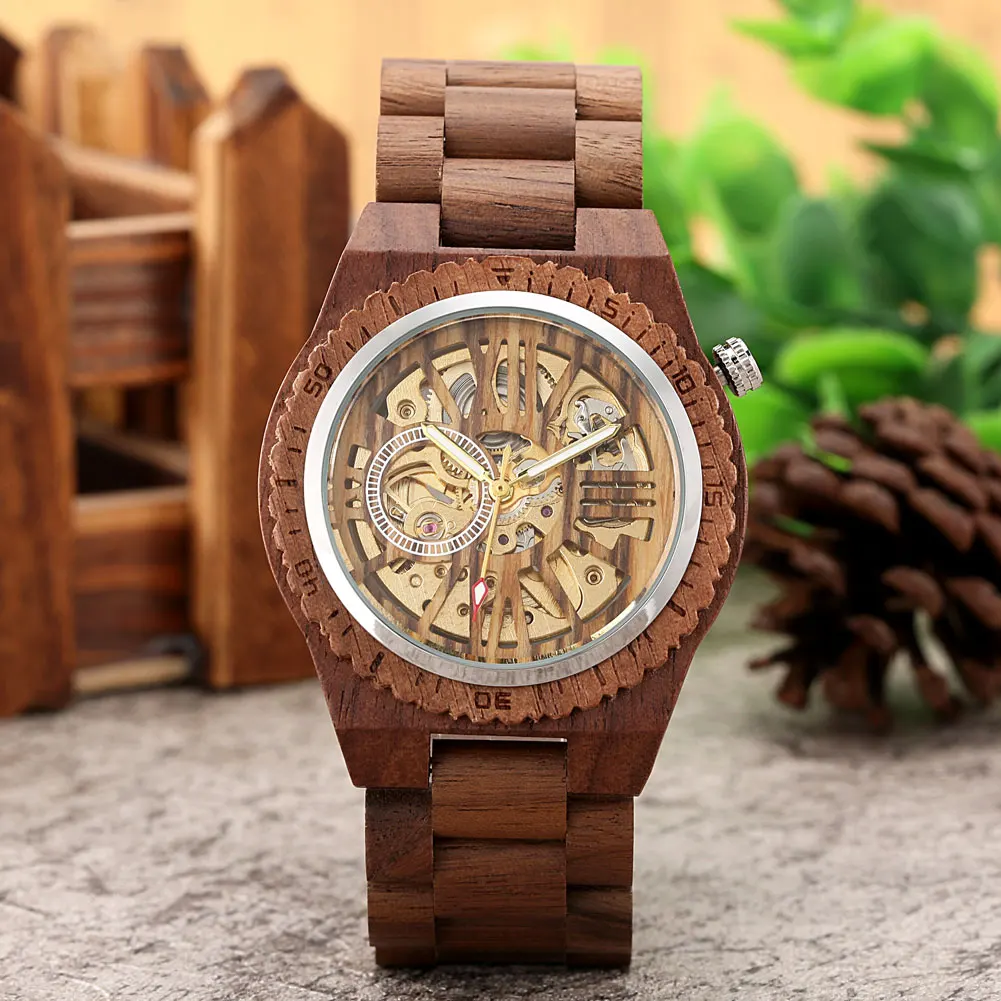 

Dropshipping Wood Timepiece OEM Casual Men Luxury Brand Automatic Movement Skeleton Dial Wristwatches Mechanical Watch
