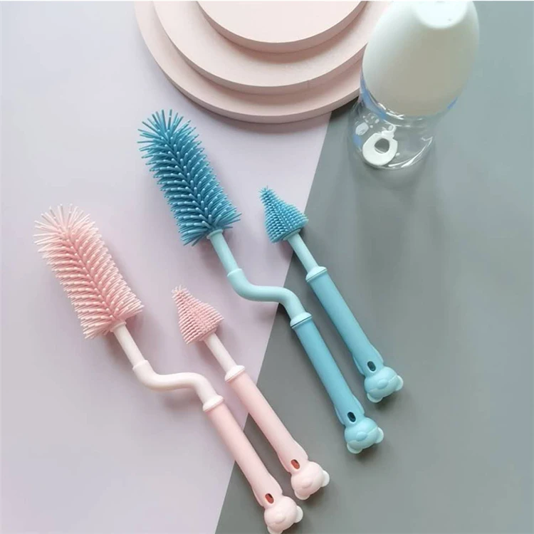 

2pcs/set Baby Bottle Cleaner Brushes Silicone 360 Degree Rotation Long Handle Baby Milk Bottle Nipple Cup Clean Cleaning Brush, As pic