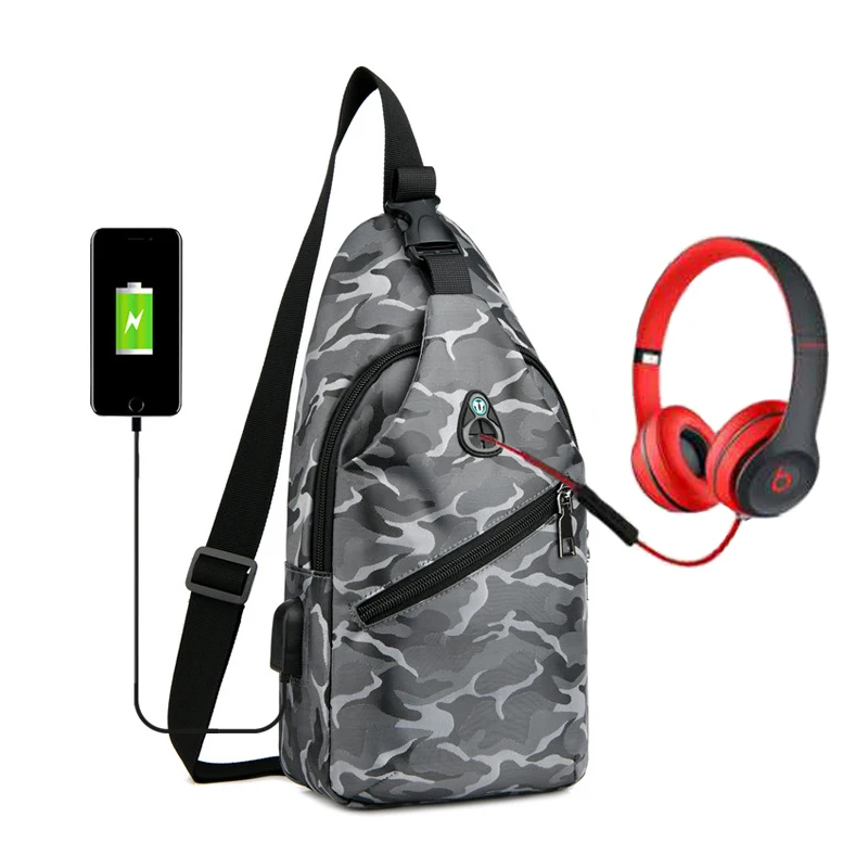 

Wholesale Camo Sports Gym Chest Bags mochilas Mens Small Cross Bag Single Shoulder Backpack with USB Charging Port