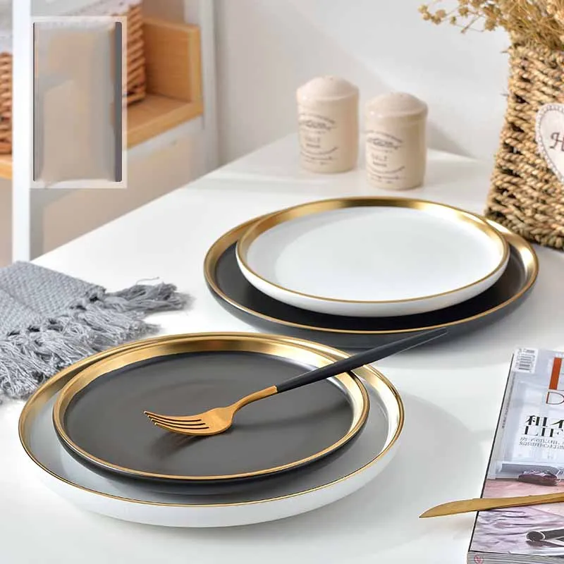 

Ceramic tracing gold western style steak creative vegetable plate household ceramic tableware