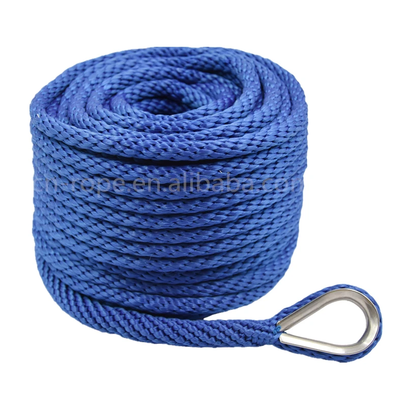 Black Color High-end Nylon Boat Mooring Rope Solid Braided Marine Anchor Line