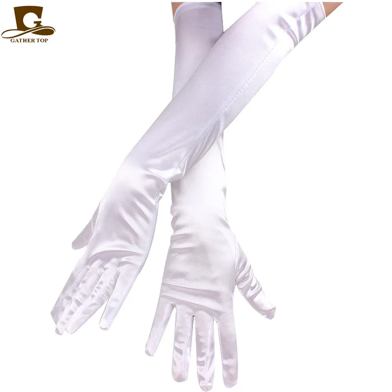 

Stretch Satin Gloves Wrist Elbow Opera Extra Long Evening Party Fancy Costume Etiquette gloves ST-34, White red black