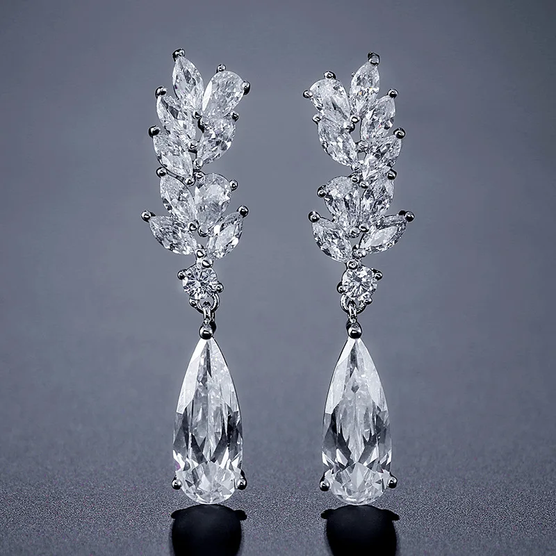 

Top Quality Shiny Crystal Waterdrop Zircon Pendant Earrings Wedding Accessories Earring Women Gift, As pic shown