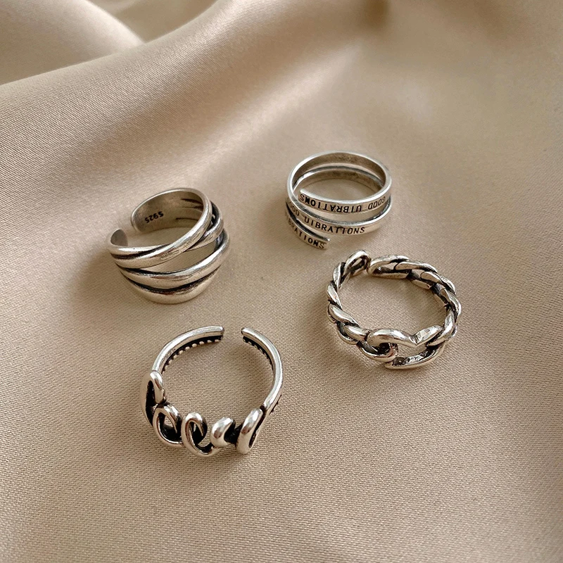 

Fashion Trend 2021 Lady Girls Letter Retro Silver Ring Luxury Adjustable Light Open Ring For Women