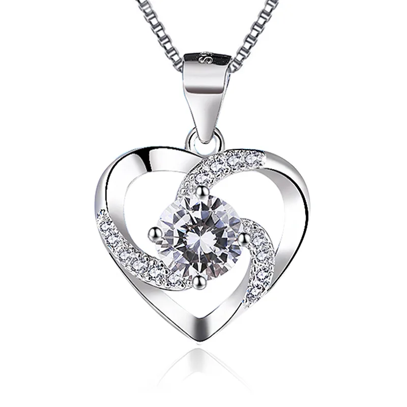 

Korean fashion silver necklace women jewelry couple heart-shaped zircon pendant accessories factory directly sell necklaces