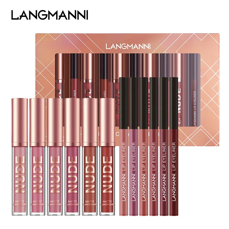 

6 Colors Matte Waterproof Vegan Liquid Lipstick Lip Liner Pencil Set With Logo