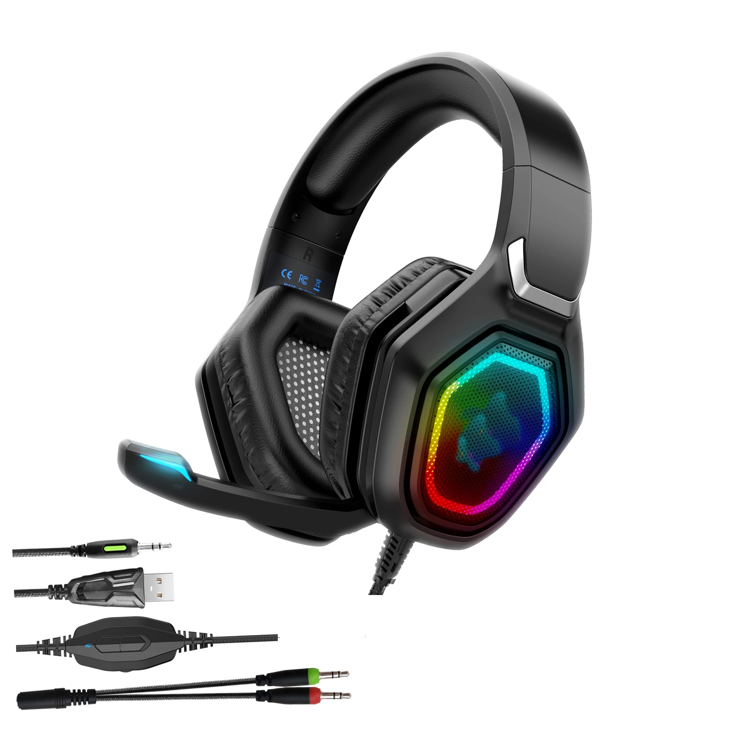 

3.5mm Wired Gaming Headset Stereo Headphone One Nintend Switch PC Phone Mic Volume Noise Cancelling Control LED Game Earphone, Black