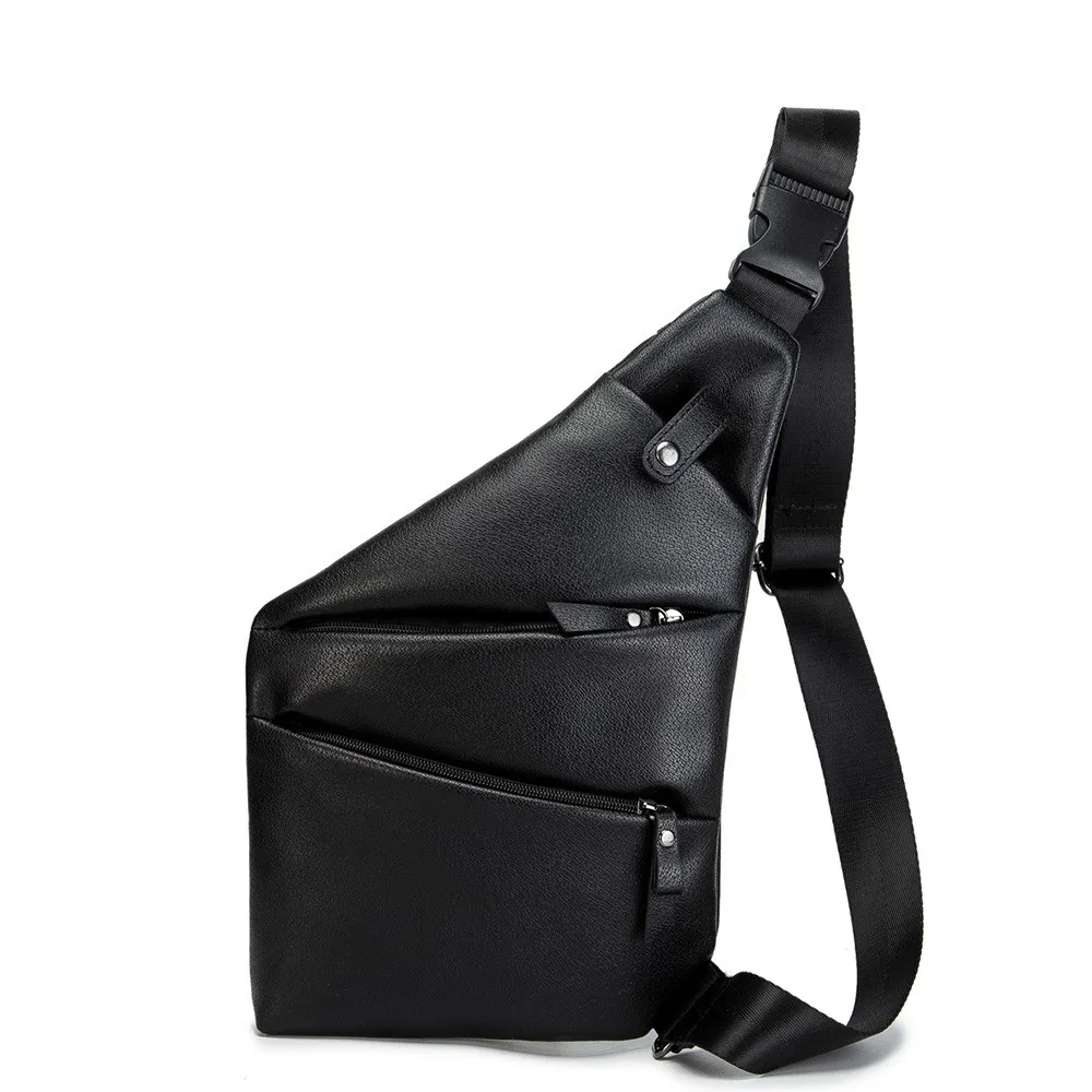 

Fashion PU men's chest bag shoulder bag, Black